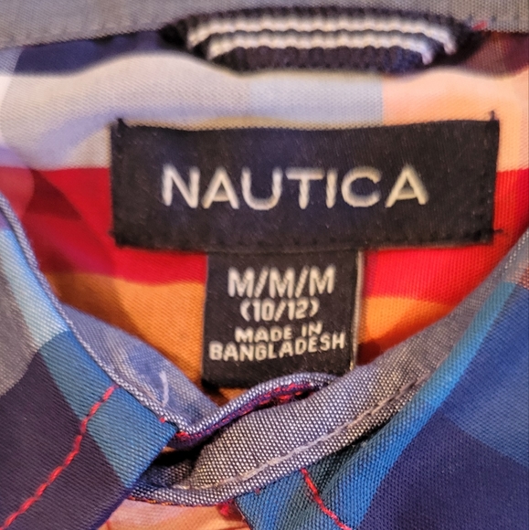 Nautical Boy's Multicolor Plaid Shirt; Style: Long Sleeve. Size: 10/12 (M). - Picture 3 of 5